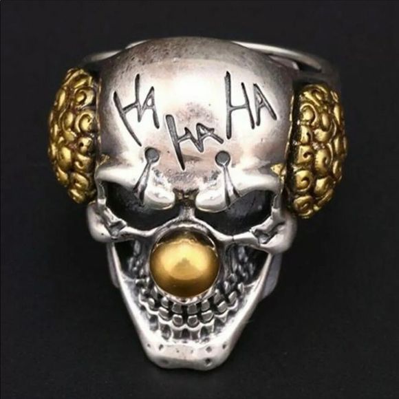 Alloy Gothic Punk Skull Head Clown Biker Finger Ring - Picture 1 of 4